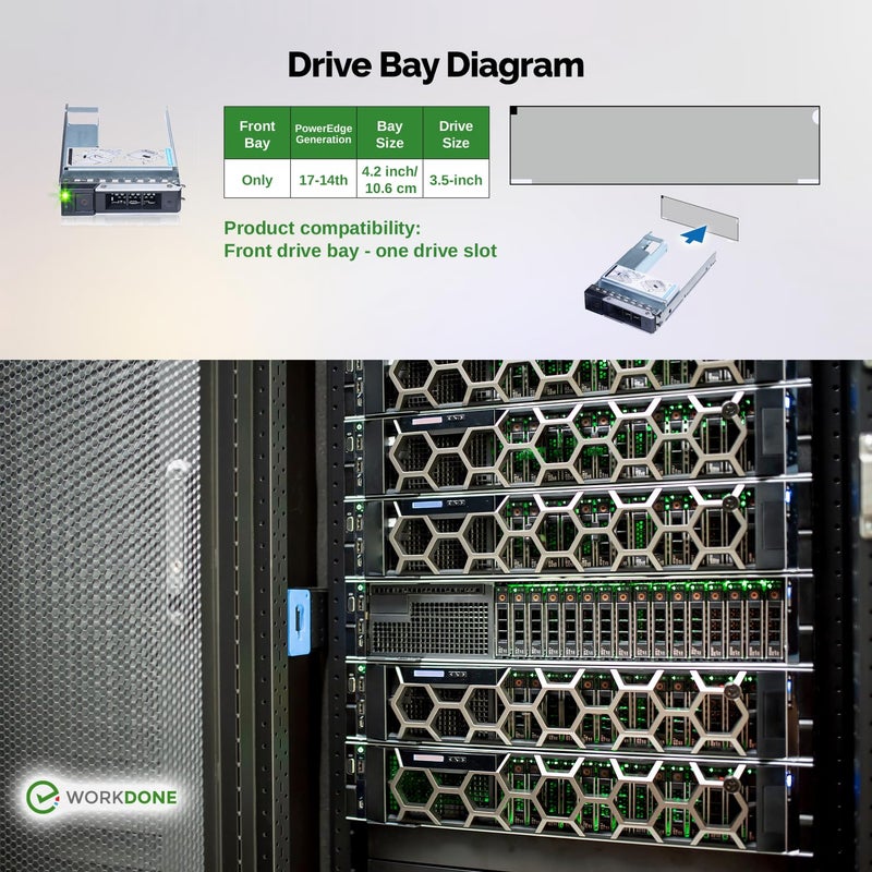 WORKDONE 3.5 inch Drive Caddy with 2.5 inch HDD Adapter - Compatible for Dell PowerEdge Servers - T360 R760 R640 R540 R440 R340 R550 R450 R650xs R750xs - Bright LED Tray - with Detailed Setup Manual - Image 5